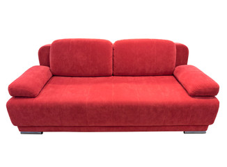 Red sofa isolated on white.