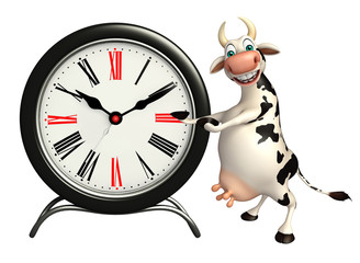 fun Cow cartoon character with clock