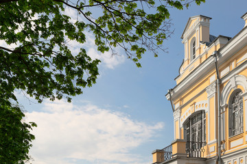 People walk around the city park during sunset in Gomel, Belarus