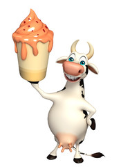 cute Cow cartoon character with ice cream