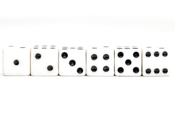 gambling dices in sequence isolated on white background