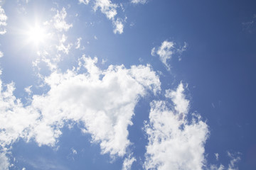 Bright blue sky with clouds closeup
