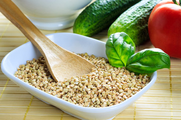Buckwheat in white bowl