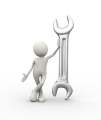 3d man standing with large wrench