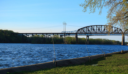 Fishing lines extending over Hudson River at Schodack Landing State Park.