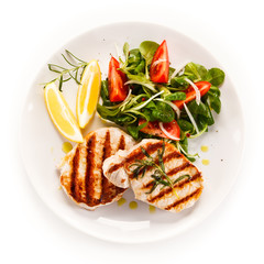 Grilled steaks and vegetables