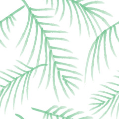 Green palm leaves seamless pattern, isolated on white background.