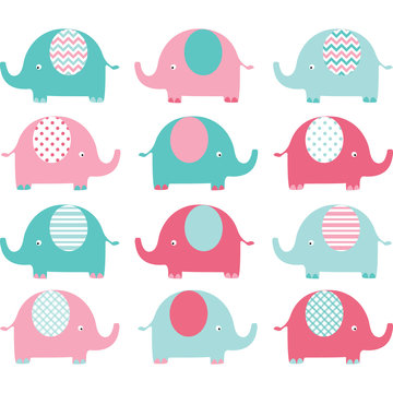 Pink and Aqua Cute Elephant set