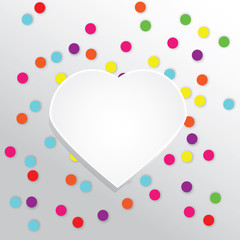 Vector background with colorful round confetti and paper heart
