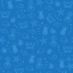Sea life seamless pattern in blue
