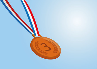 bronze medal with ribbon on blue background. vector eps 10