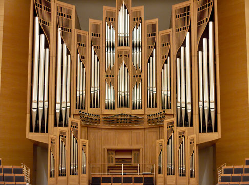 Organ pipes in a large concert hall . Musical instrument. Grand Concert Hall. Classical music
