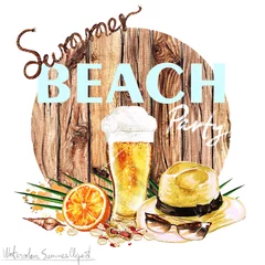 Foto op Canvas Watercolor Summer Clipart - Summer Beach Party © nataliahubbert