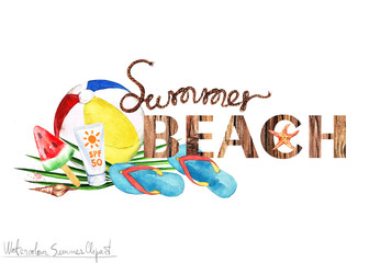 Watercolor Summer Clipart - Summer Beach