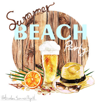Watercolor Summer Clipart - Summer Beach Party