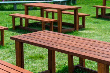 Outdoor activity concept.  Wooden bench at park