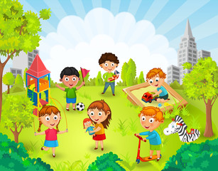 Obraz na płótnie Canvas Children playing in the park vector illustration