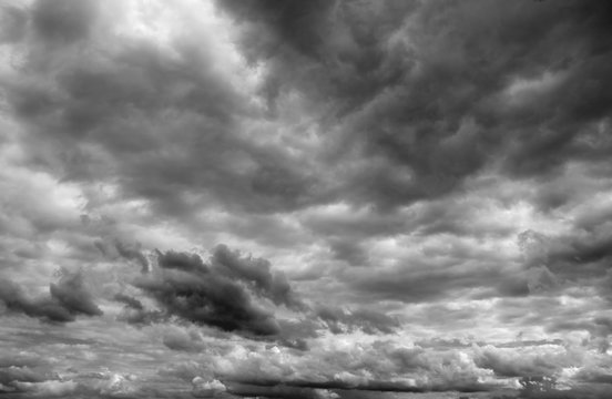 Storm clouds before a thunderstorm. Cloudy sky over horizon.