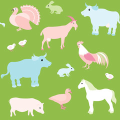 Seamless pattern with farm animals