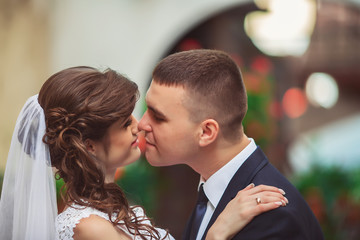 Happy bride and groom on their wedding day