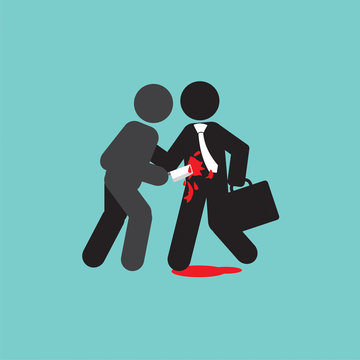 Businessman Being Stabbed With A Knife Vector Illustration.
