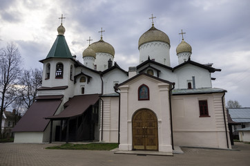Fototapeta na wymiar Churches of the apostle Philip and Nicholas The Wonderworker on Nutnaya Street. Veliky Novgorod, Russia