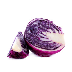 Fototapeta premium Purple cabbage slices on white background