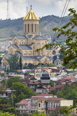 Obraz premium View of the Holy Trinity Cathedral Tsminda Sameba in Tbilisi, Georgia.