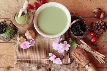 Obraz na płótnie Canvas Japanese matcha green tea and green tea powder.