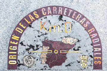 Kilometre zero sign in Madrid, Spain.