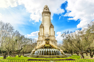 The Cervantes monument, the Tower of Madrid in Madrid.