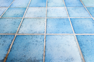 Blue ceramic tiles - Bar, table, floor, wall -  Background.