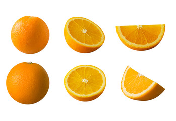 Orange fruit isolated set on white background
