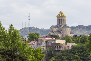 View of the Holy Trinity Cathedral Tsminda Sameba in Tbilisi, Georgia.