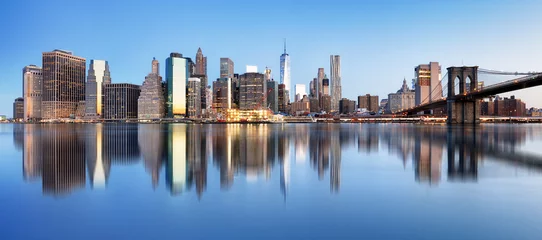 Tuinposter New York downtown panorama with brooklyn bridge and skyscrapers © TTstudio