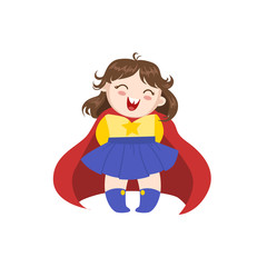 Girl Dressed As Superhero With Red Cape