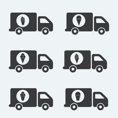 Fototapeta premium Colorful ice cream truck,vector background. Vector illustration flat style. Soft Serve Ice Cream. Ice cream parlors