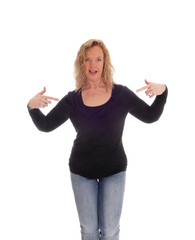 Fototapeta premium Blond woman pointing at herself.