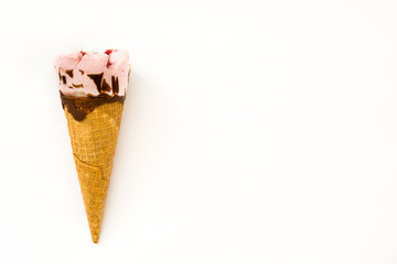 Strawberry ice cream cone. Isolated
