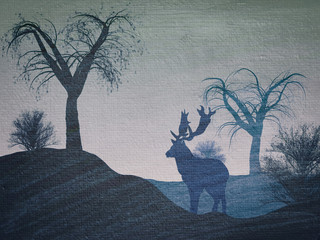 Illustration of a reindeer in a forest