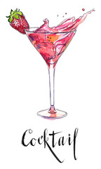 Wineglass of strawberry cocktail
