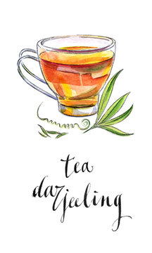 Cup of Indian black tea with leaves from Darjeeling