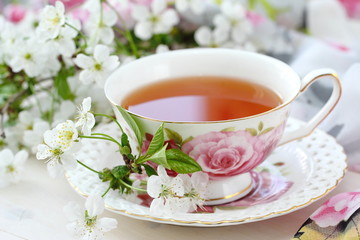 Obraz na płótnie Canvas Jasmine tea with jasmine herb flower