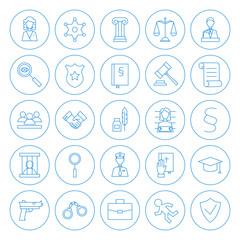Fototapeta premium Line Circle Law and Crime Icons Set