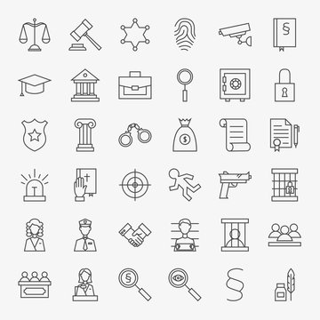 Law and Justice Line Art Design Icons Big Set