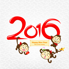 Fototapeta na wymiar Happy Chinese new year 2016 monkey and china element decoration