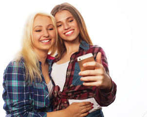 Pretty hipster girls taking selfie. 