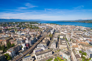 Aerial view of  Geneva city old town in Switzerland