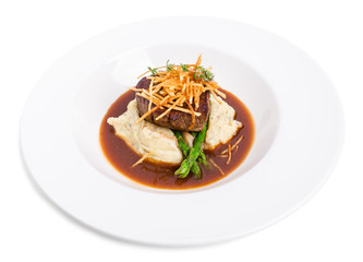 Delicious tenderloin steak with asparagus.