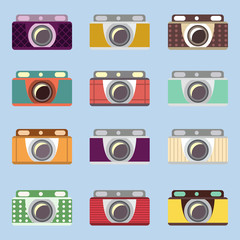 Set of retro cameras. Flat design. Icons for interface.